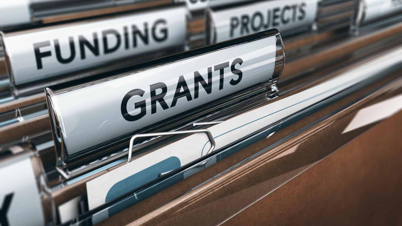 File folders with grants, funding and projects labels