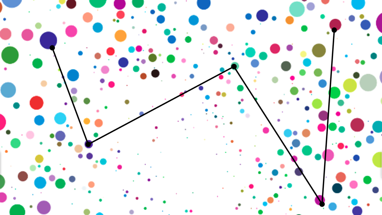 Colorful dots with a few connected by lines.