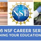 Banner with NSF logo, photo of books left, photo of hands planting succulents right; title bar.